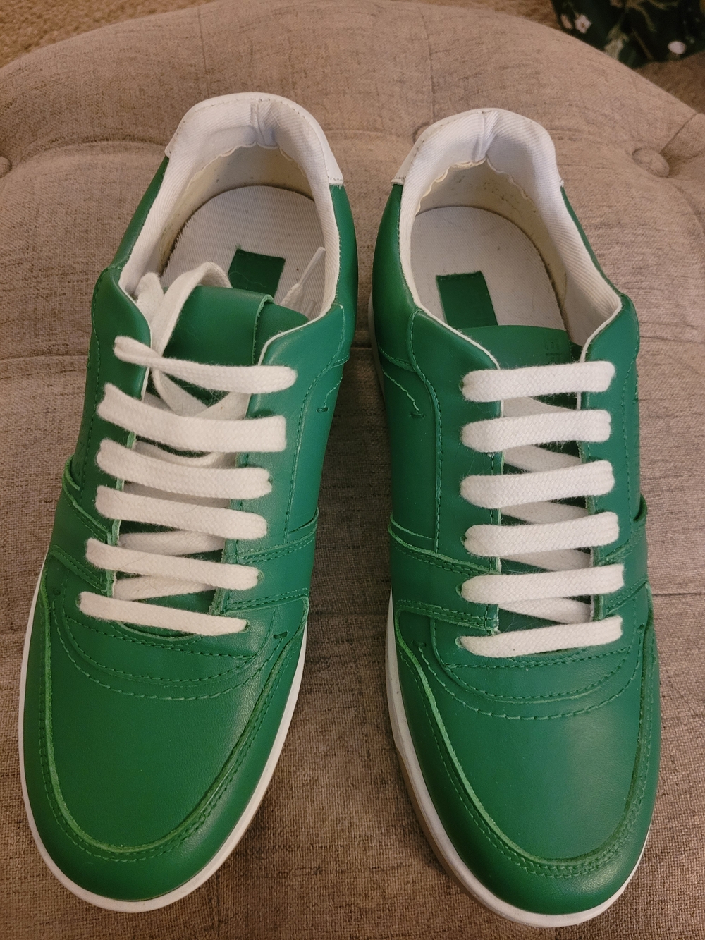 Larens Green Leather Lace-Up Casual Sneakers